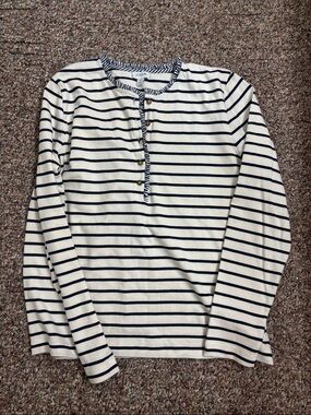 J. Crew Ivory and Navy Striped Henley Top-size small